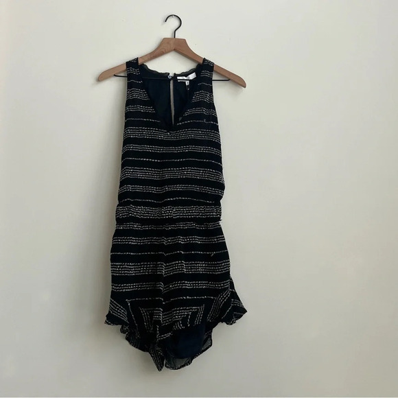 IRO Bing Black silver striped v-neck Cutout sleeveless short romper NWT 36 - Picture 3 of 16